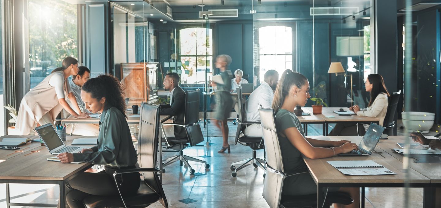 A group of people working in an office