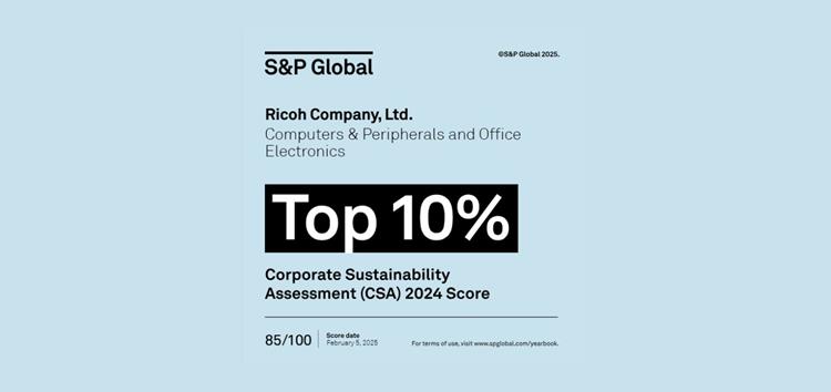 Image showcasing Ricoh’s top‑10% ranking in the S&P Global Corporate Sustainability Assessment 2025.